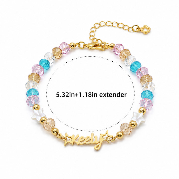 Personalized Kids Name Bracelet with Crystal Beads & Star Charms