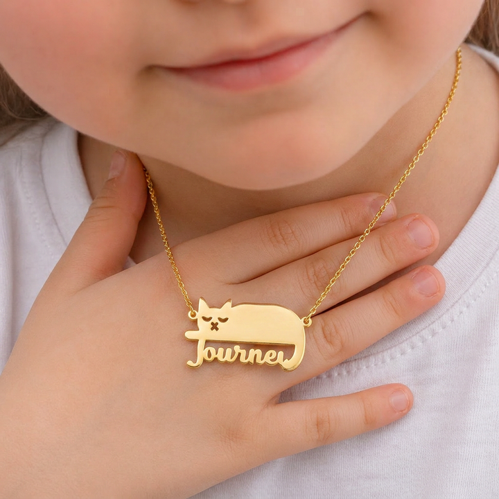 Custom Cat Silhouette Name Necklace