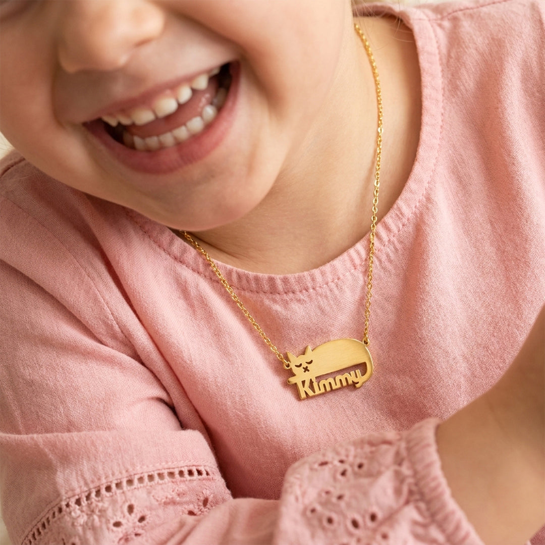 Custom Cat Silhouette Name Necklace