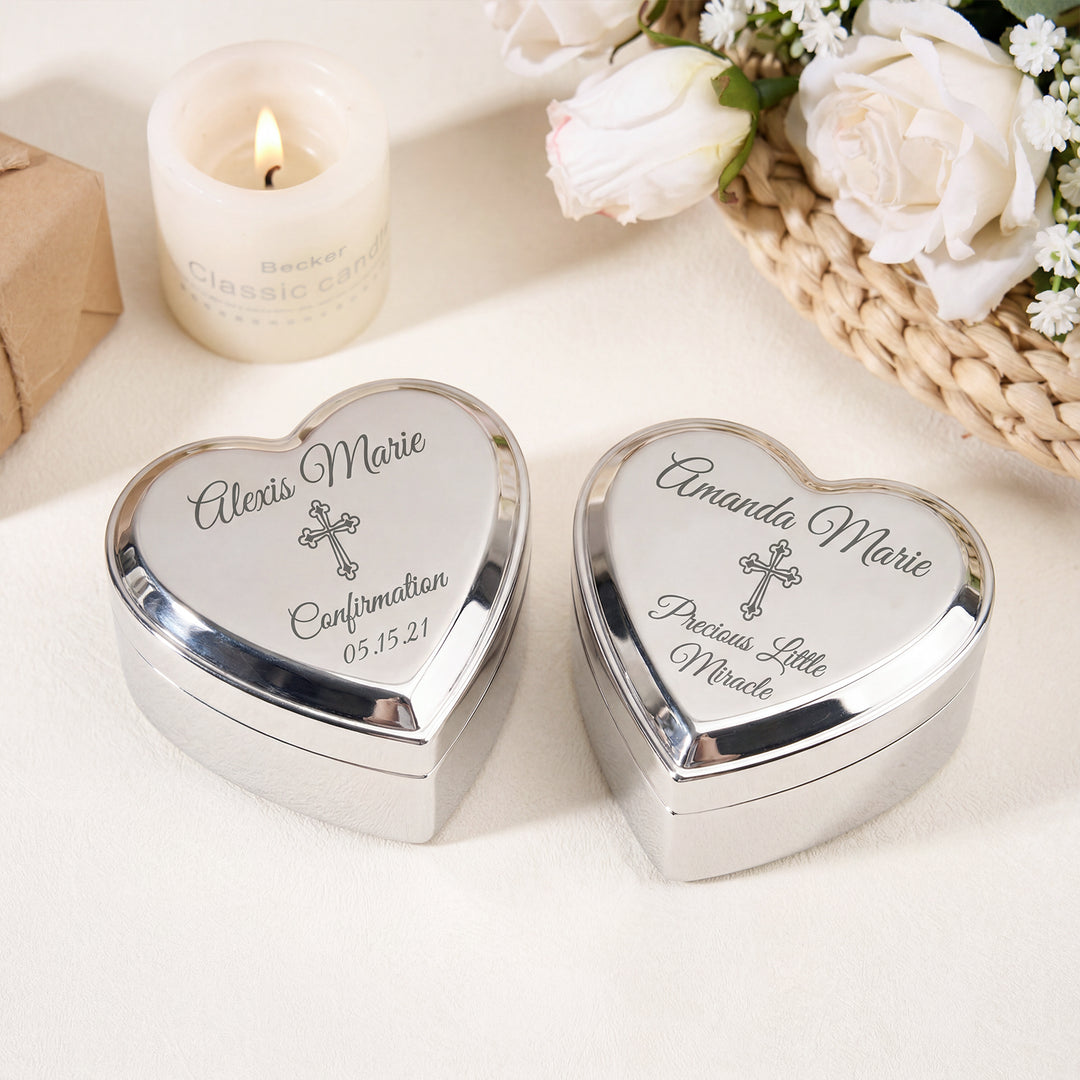 Personalized Baby Baptism or Christening Heart Jewelry Box