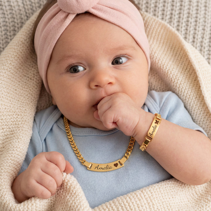 Personalized Baby Name Birthstone Bracelet and Necklace Set