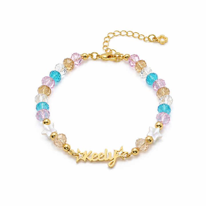 Personalized Kids Name Bracelet with Crystal Beads & Star Charms