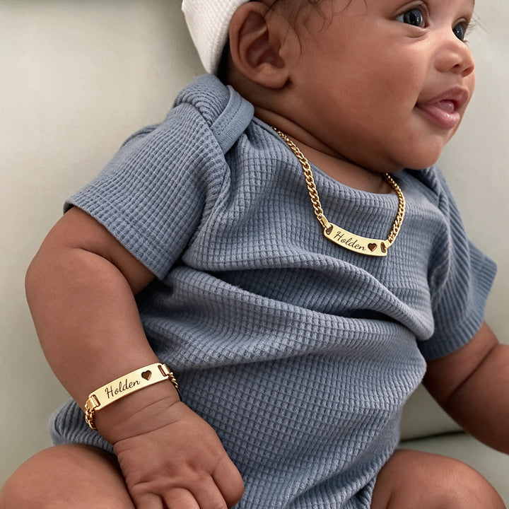 Personalized Baby Name Birthstone Bracelet and Necklace Set