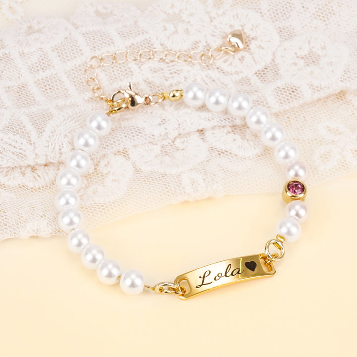 Personalized Baby Name and Birthstone Pearl Bracelet