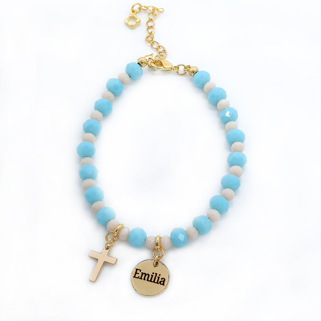 Engravable Cross Charm Children's Christmas Bracelet