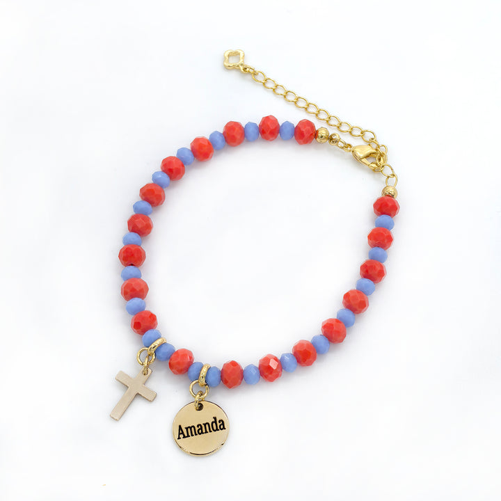 Engravable Cross Charm Children's Christmas Bracelet