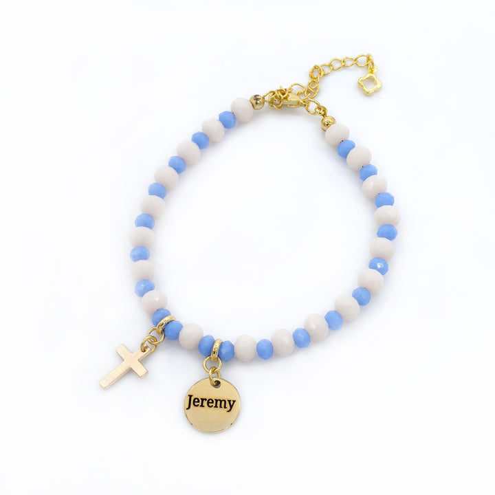 Engravable Cross Charm Children's Christmas Bracelet