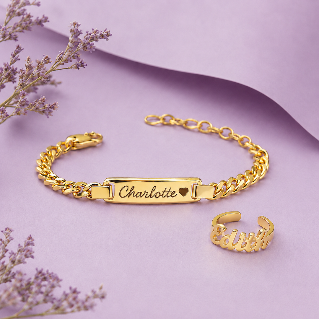 Personalized Baby Name Bracelet & Ring Set