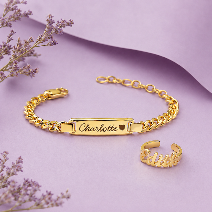 Personalized Baby Name Bracelet & Ring Set