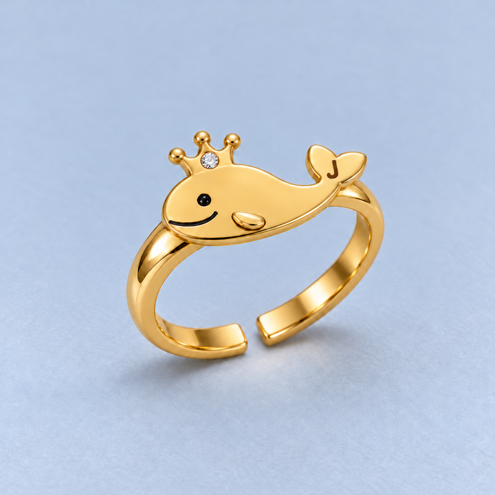 Personalized Crown Whale Initial Ring for Kids