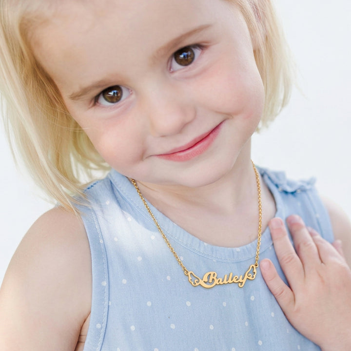 Personalized Girl Name Necklace with Angel Wings