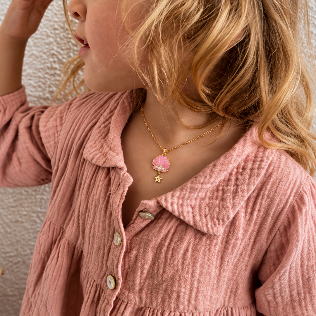 Personalized Girls Seashell Necklace with Initial Star Pendant