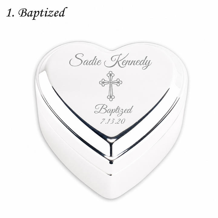 Personalized Baby Baptism or Christening Heart Jewelry Box