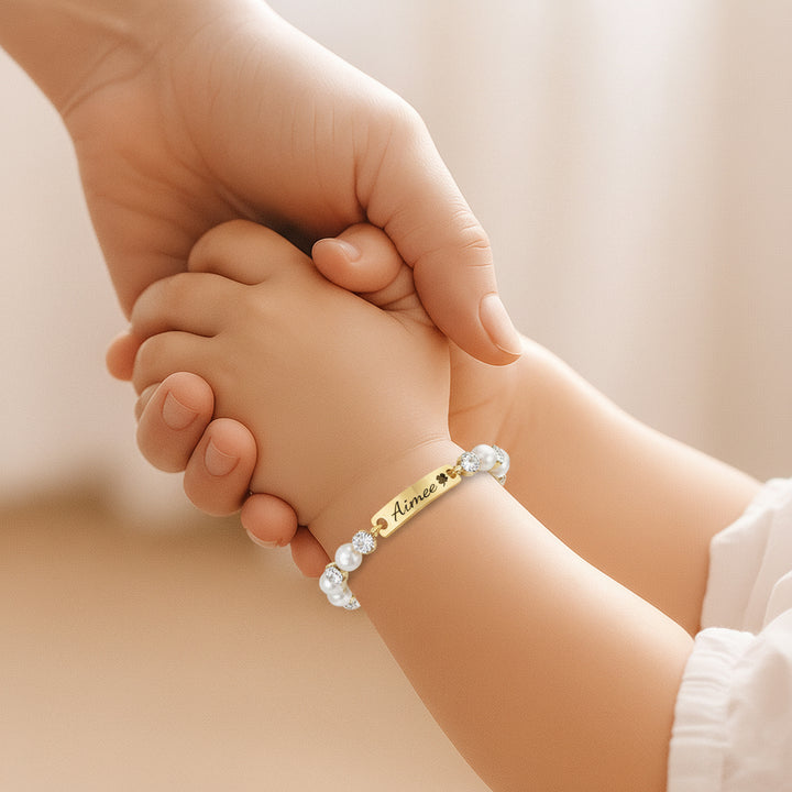 Personalized Kids Pearl & CZ Nameplate Bracelet