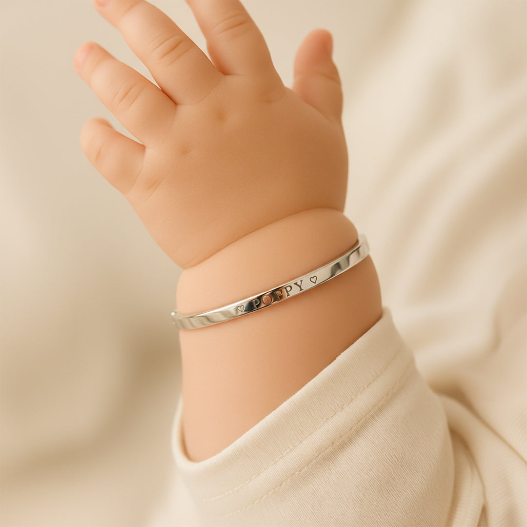 Customizable Child’s Engraved Bangle with Secure Clasp