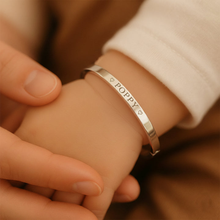 Customizable Child’s Engraved Bangle with Secure Clasp