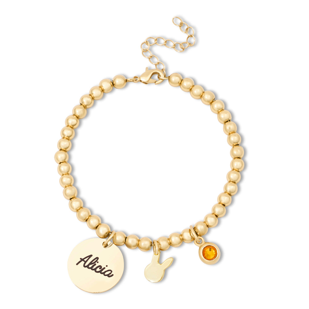 Round Small Pendant Birthstone Name Gold Bracelet