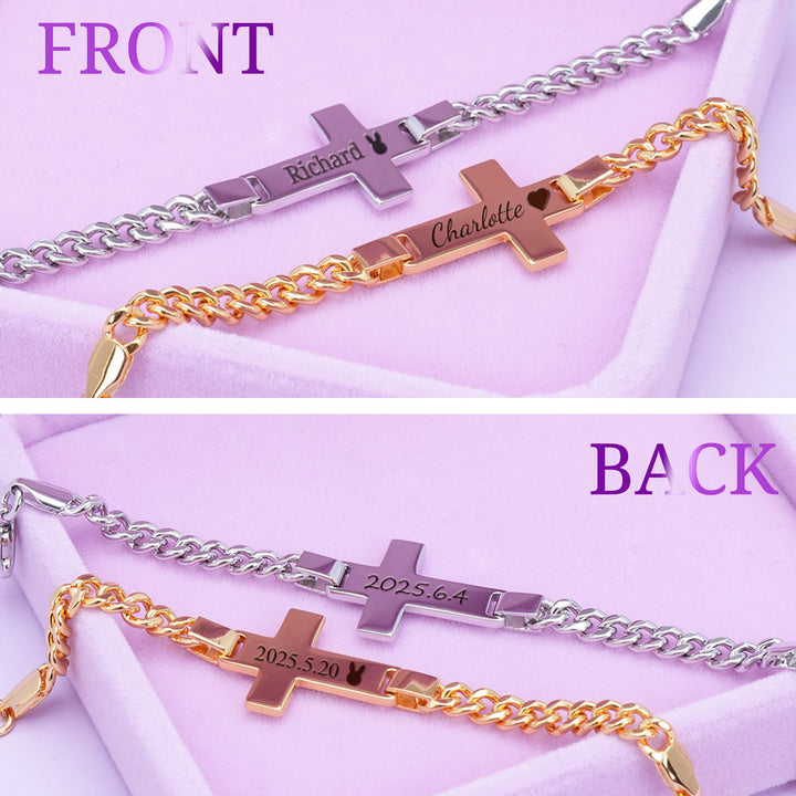 Bracelet croix personnalisé avec nom pour enfant