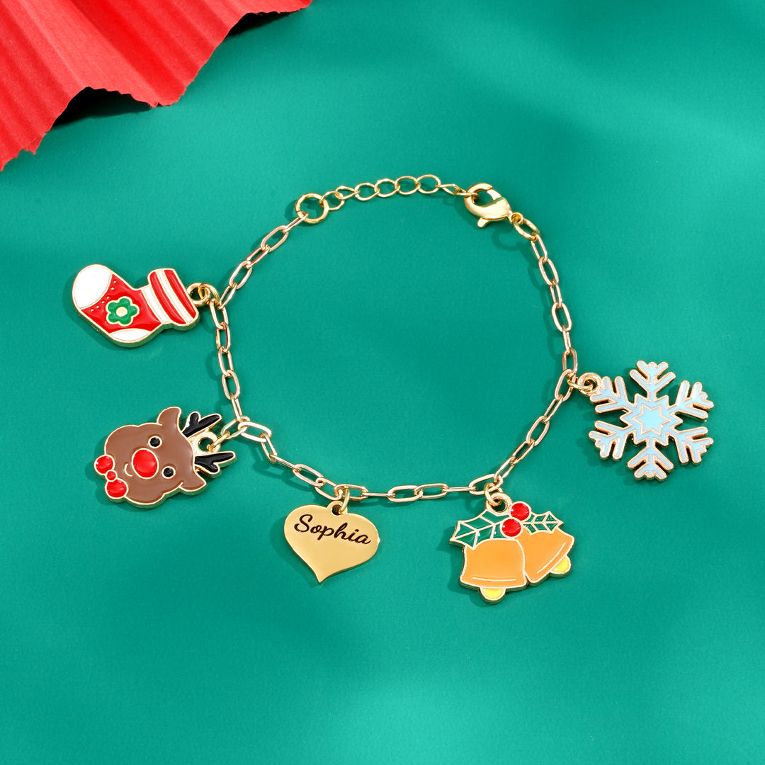 Personalized Name Heart Christmas Charm Children's Bracelet