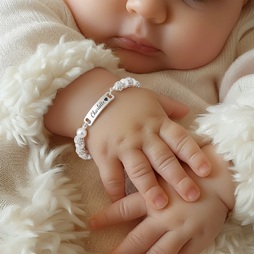 CZ Silber Personalisiertes Babynamen-Perlenarmband 
