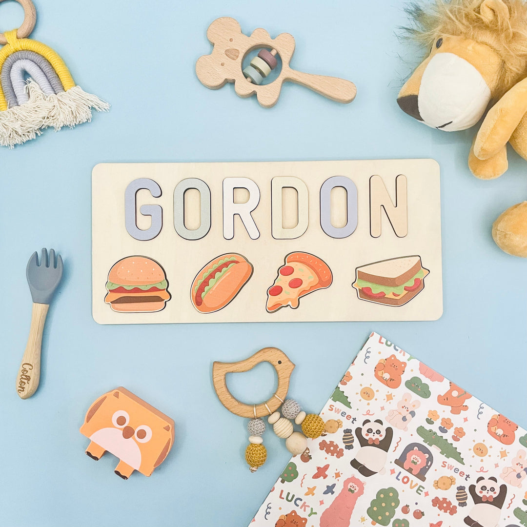 Personalized Wooden Baby Name Puzzle with Food