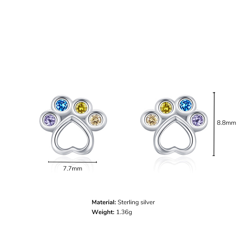 Rainbow Gem Puppy Paw Girls Earrings