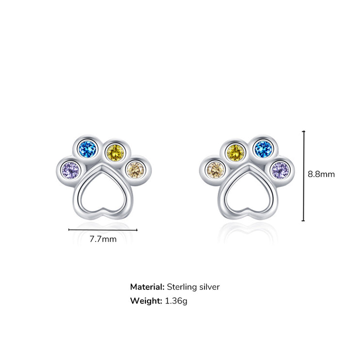 Rainbow Gem Puppy Paw Girls Earrings