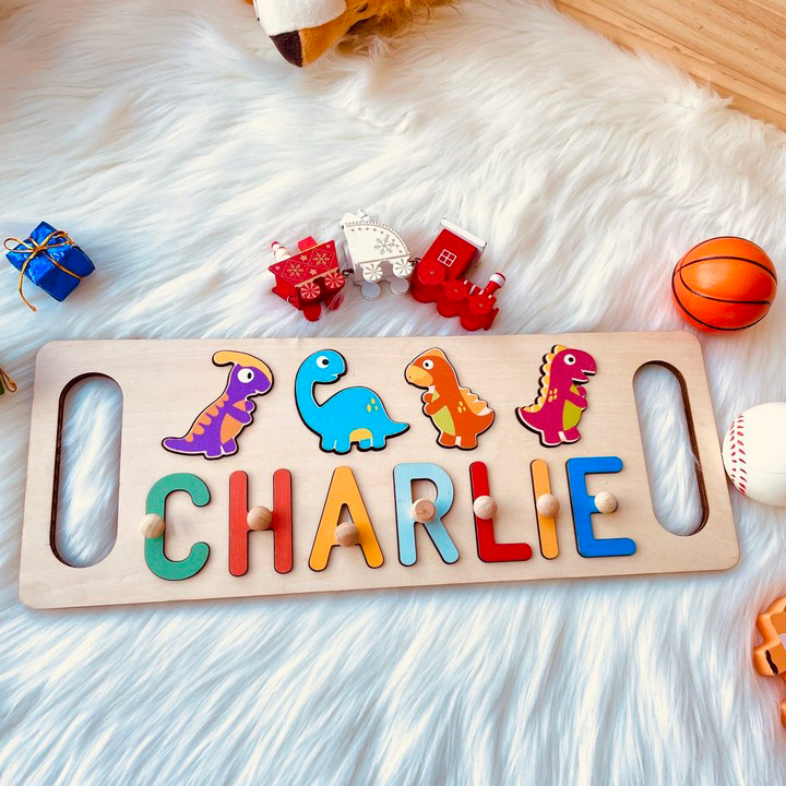 Personalized Wooden Baby Name Puzzle with Handle