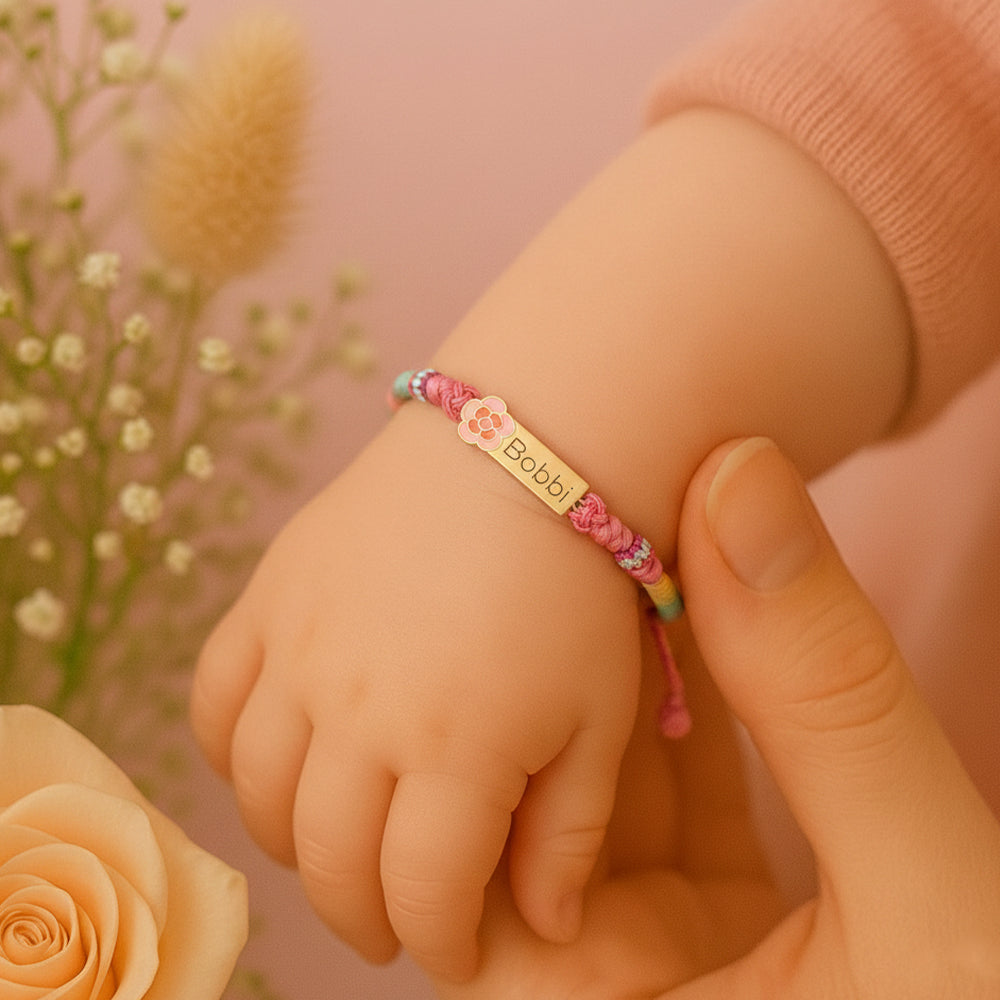 Personalized Rainbow Cord Baby Name Bracelet with Cute Icon