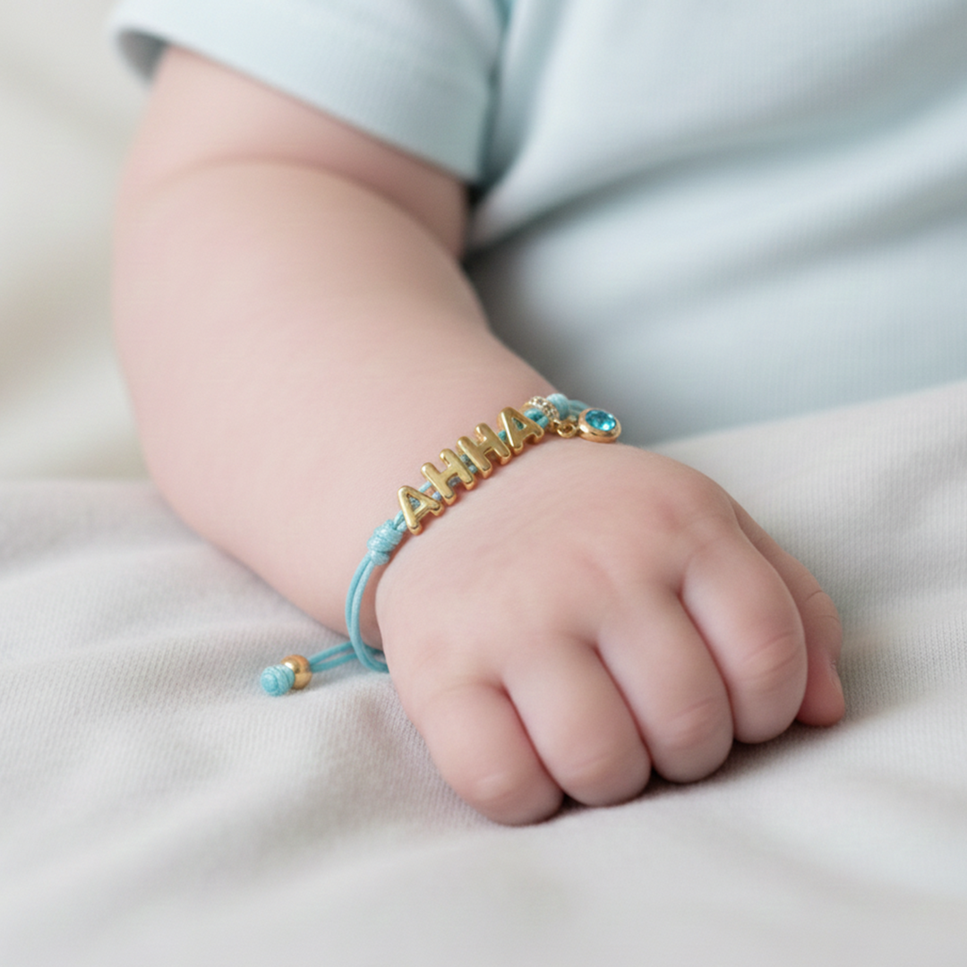 Personalized Balloon Initial Name & Birthstone Rope Bracelet for Kids