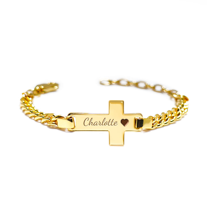 Bracelet croix personnalisé avec nom pour enfant