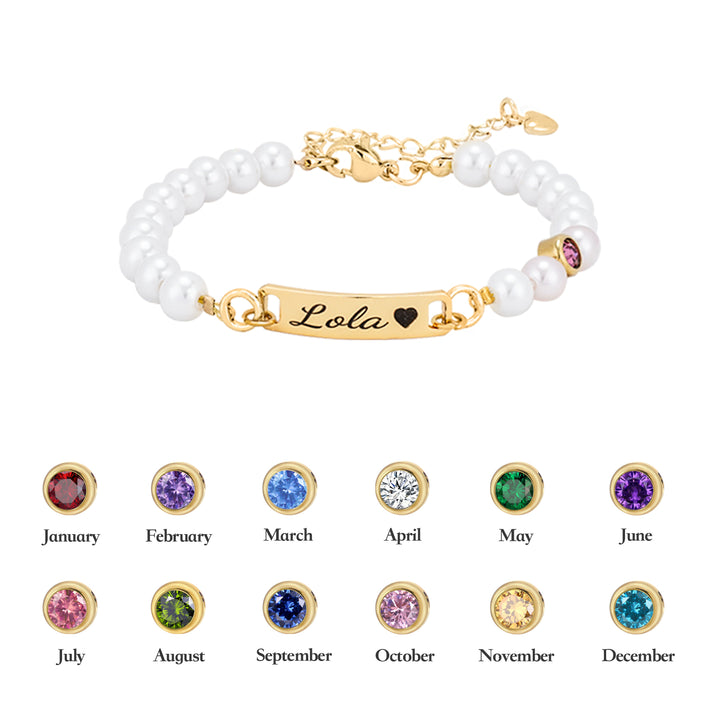 Personalisiertes Perlenarmband mit Babynamen und Geburtsstein