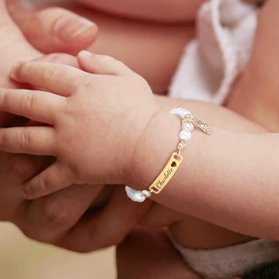 Personalized Baby Name and Birthflower Pearl Bracelet