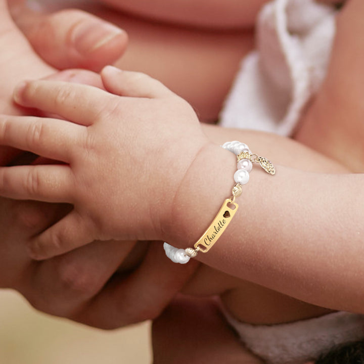 Personalized Baby Name and Birthflower Pearl Bracelet