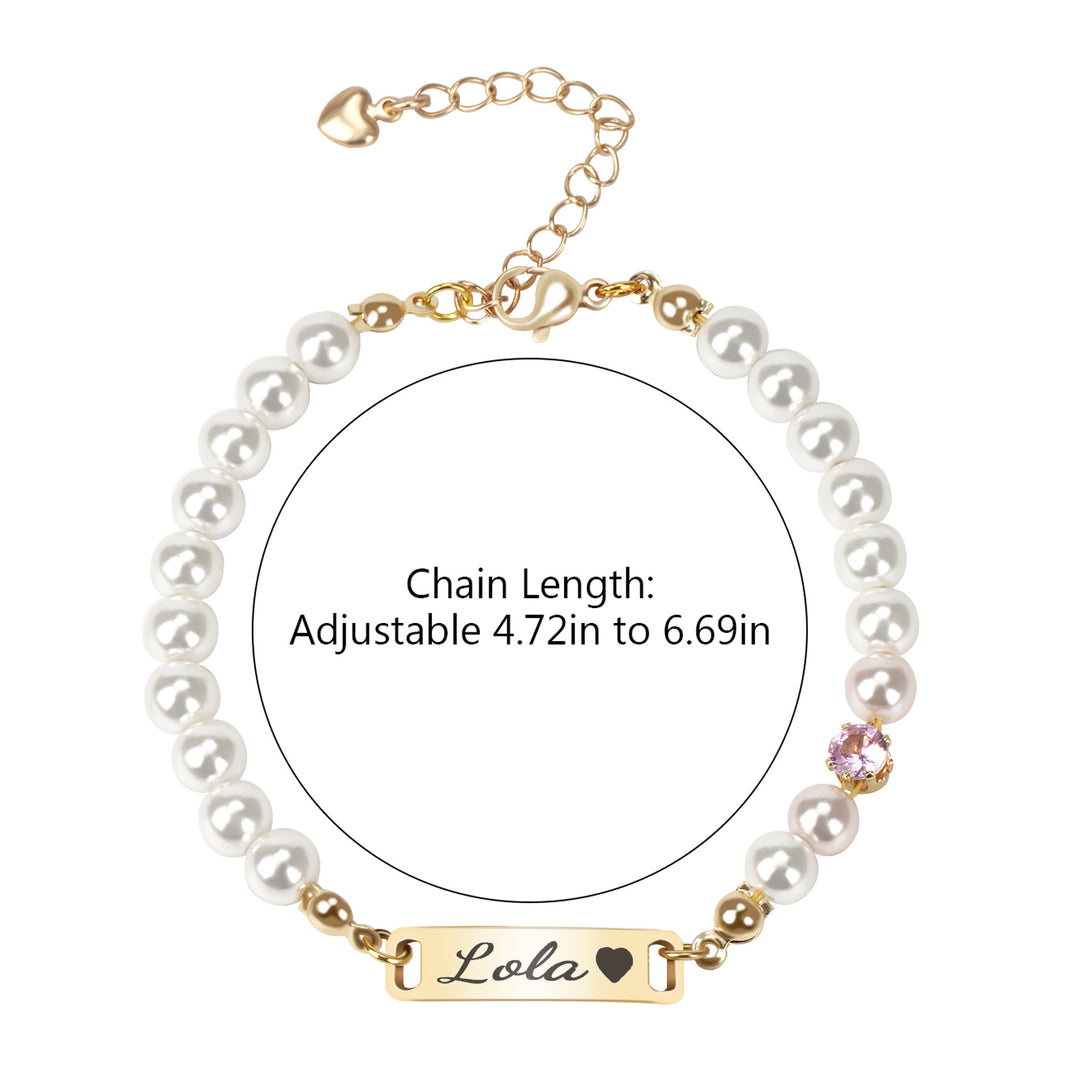 Custom Baby Name and Birthstone Pearl Bracelet