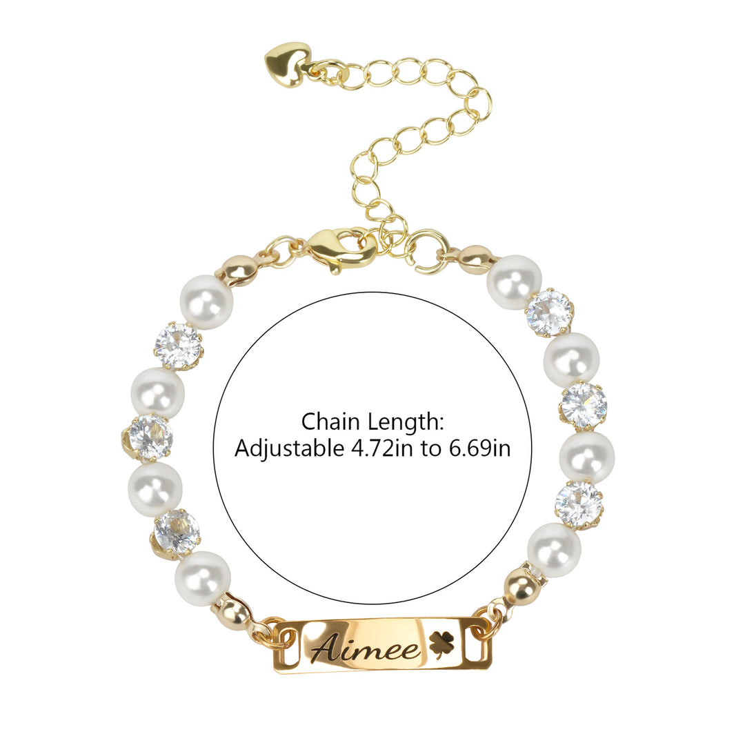 Personalized Kids Pearl & CZ Nameplate Bracelet