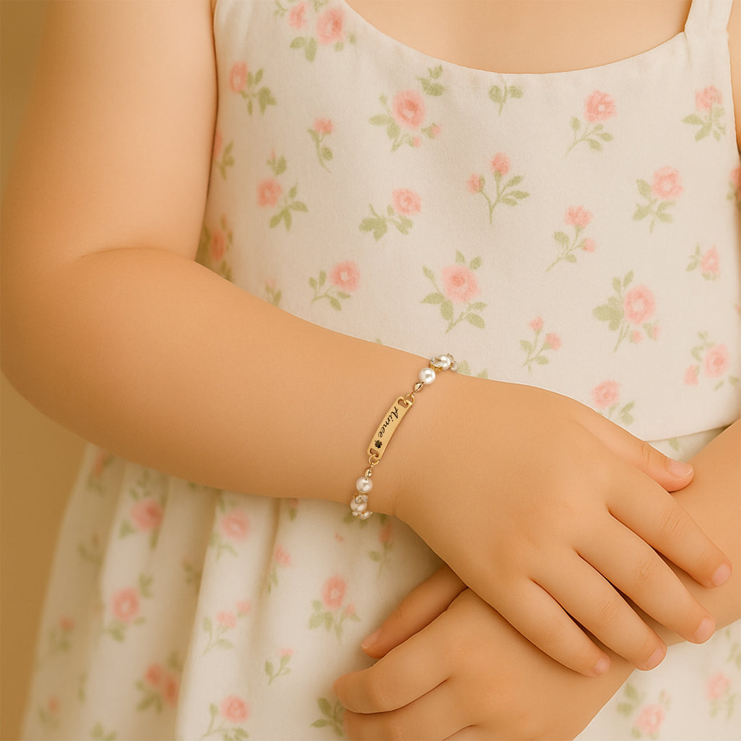 Personalized Kids Pearl & CZ Nameplate Bracelet