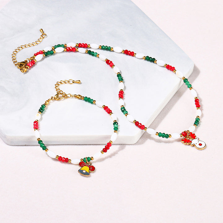 Natural White Shell Carnelian Girl Christmas Bracelet and Necklace Set