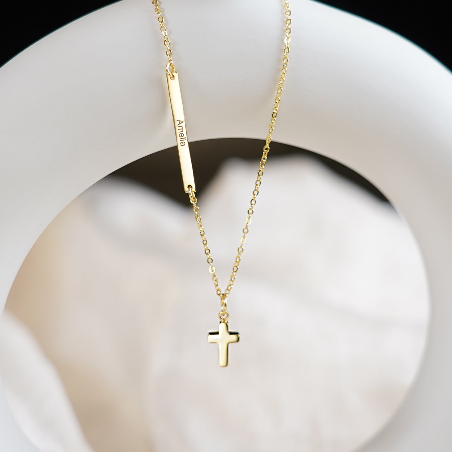 Personalized Baby Name Necklace with a Tiny Cross