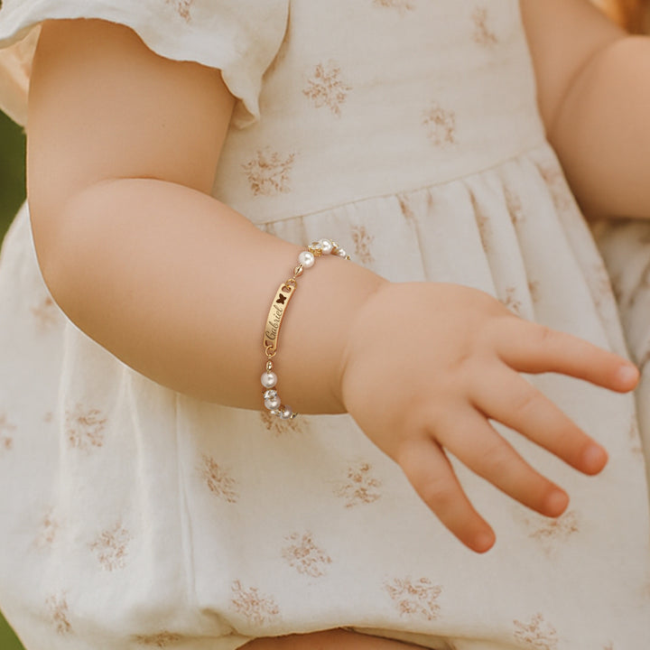 Personalized Kids Pearl & CZ Nameplate Bracelet