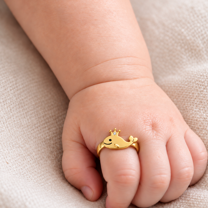 Personalized Crown Whale Initial Ring for Kids