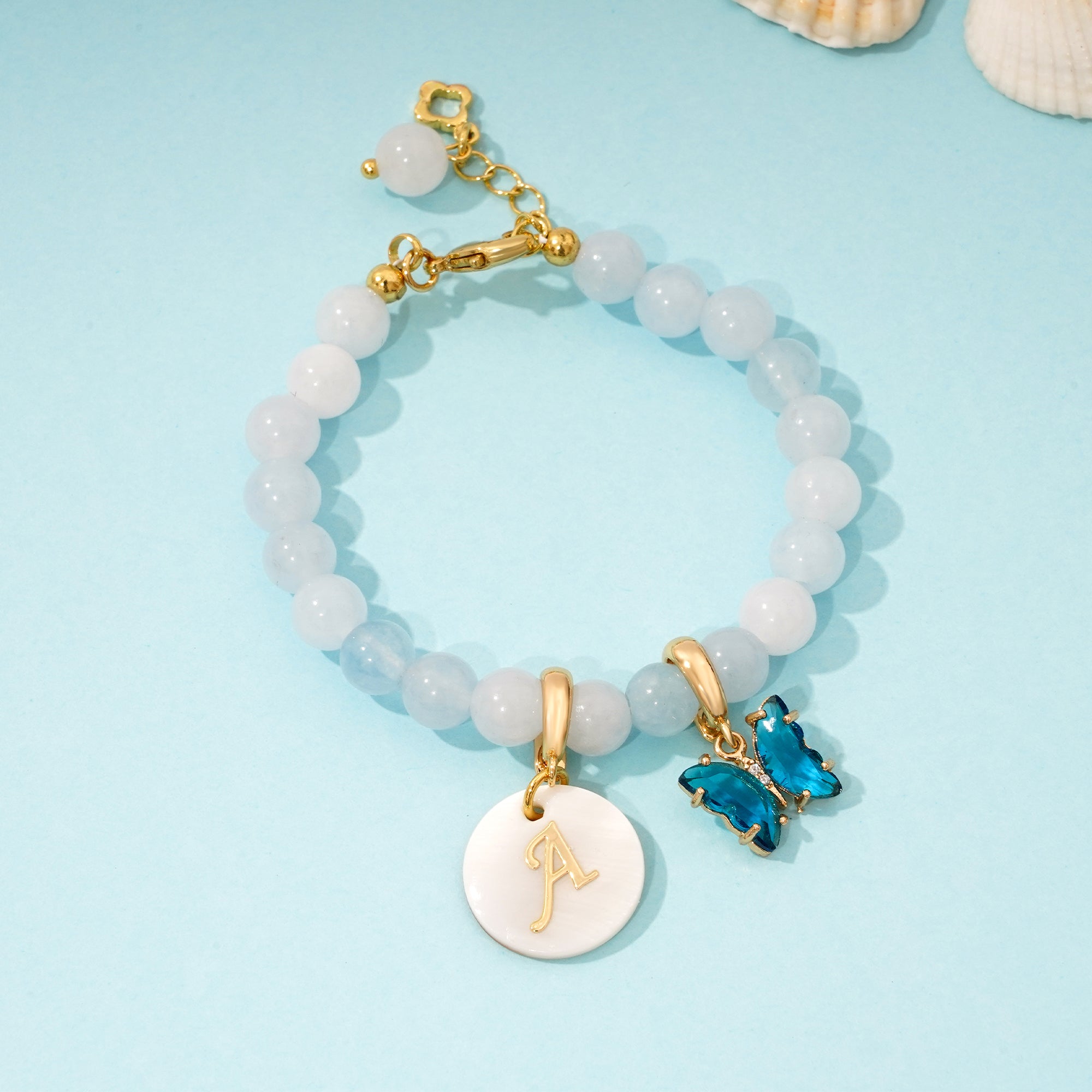 Aquamarine Personalized Baby Girls Initial and Birthstone Bracelet