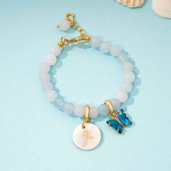 Aquamarine Personalized Baby Girls Initial and Birthstone Bracelet