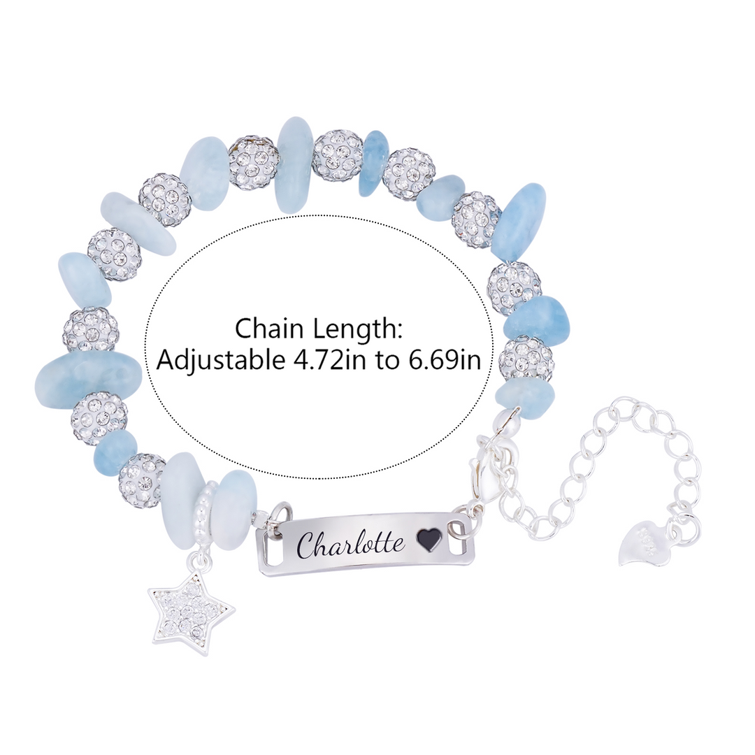 Girls Personalized Blue Crystal Name Bracelet with Star Charm