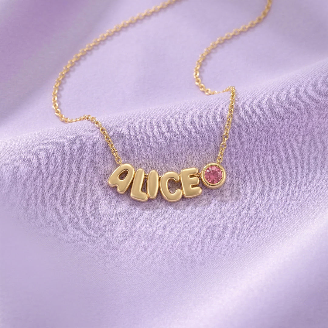Custom Cute Letter Necklace for Kids with Birthstone or Charm