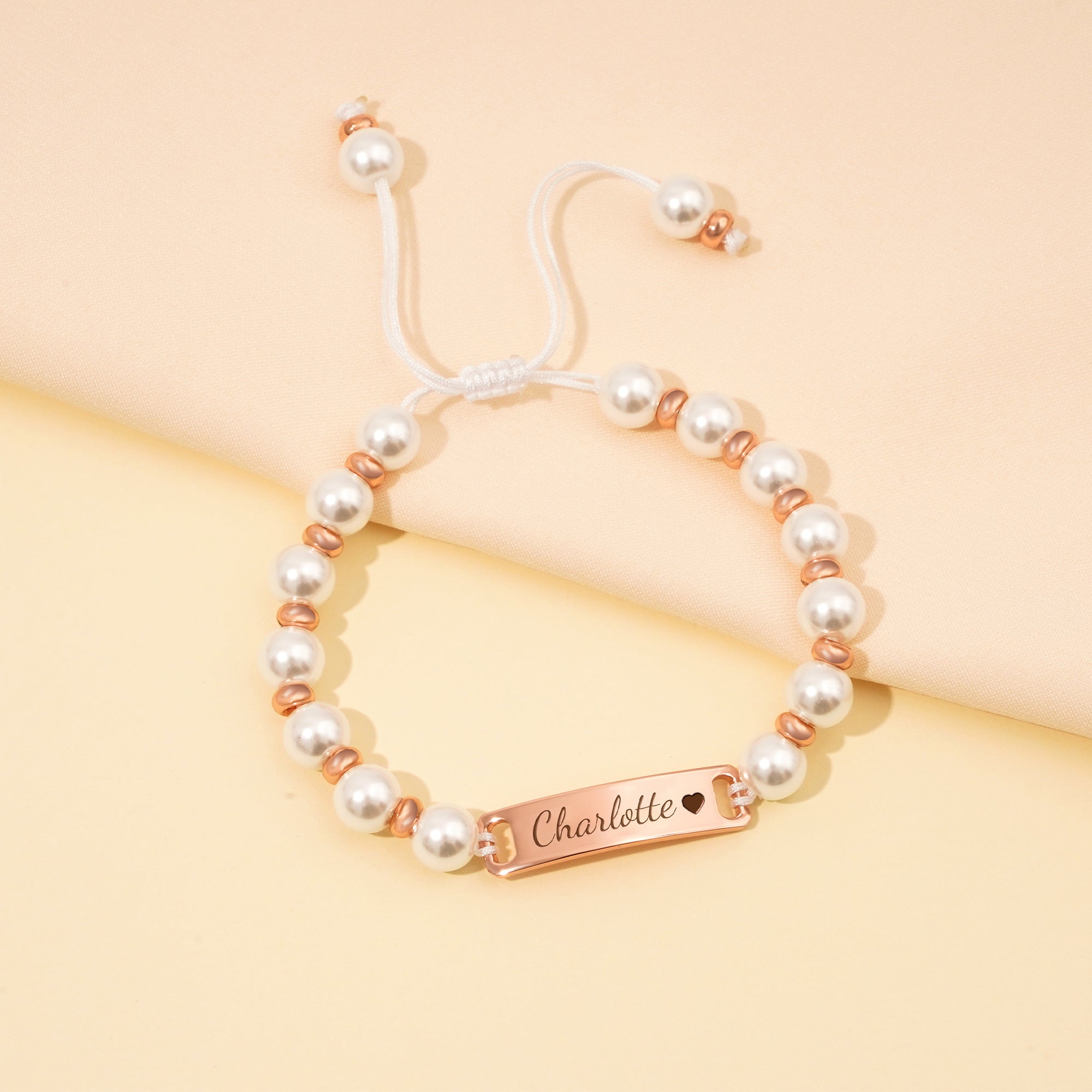 Personalized Handmade Braided Cord Baby Name Pearl Bracelet