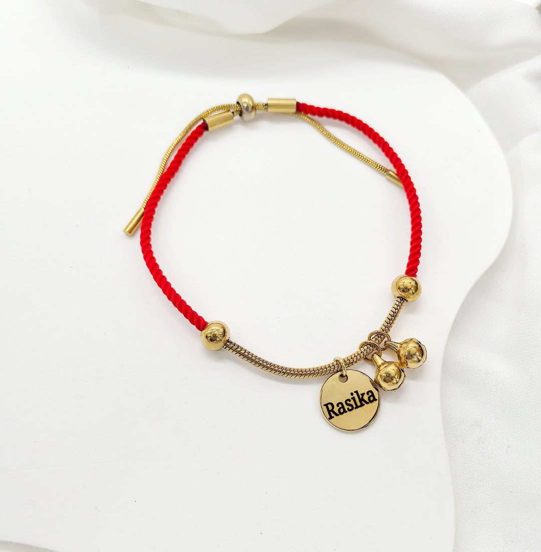 Red Rope Engravable Name Children's Bell Bracelet