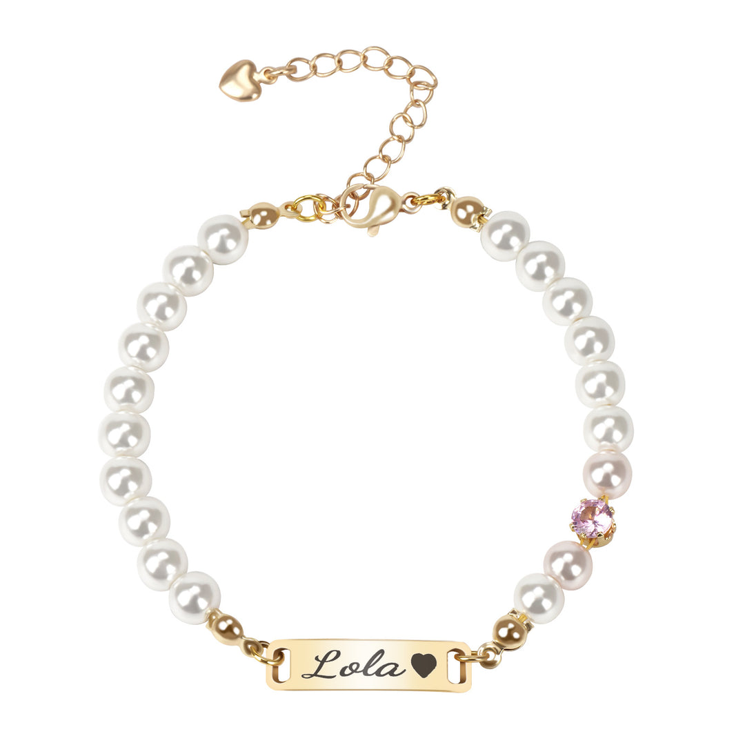 Custom Baby Name and Birthstone Pearl Bracelet