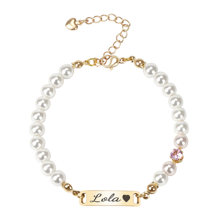 Custom Baby Name and Birthstone Pearl Bracelet