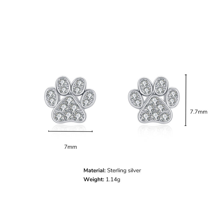 Sparkling Paw Print CZ Kids Stud Earrings